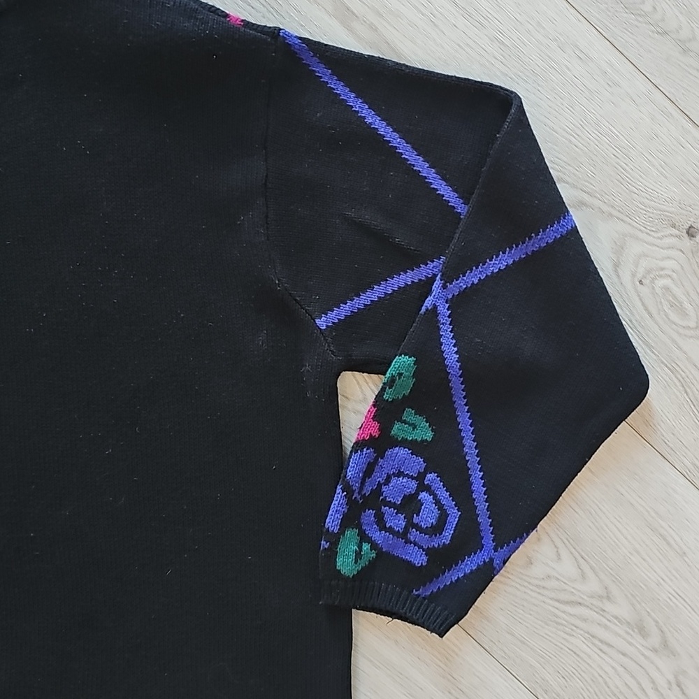 Vintage Casual Corner Floral Rose Argyle Mock Neck‎ Sweater, Med - Picture 7 of 12